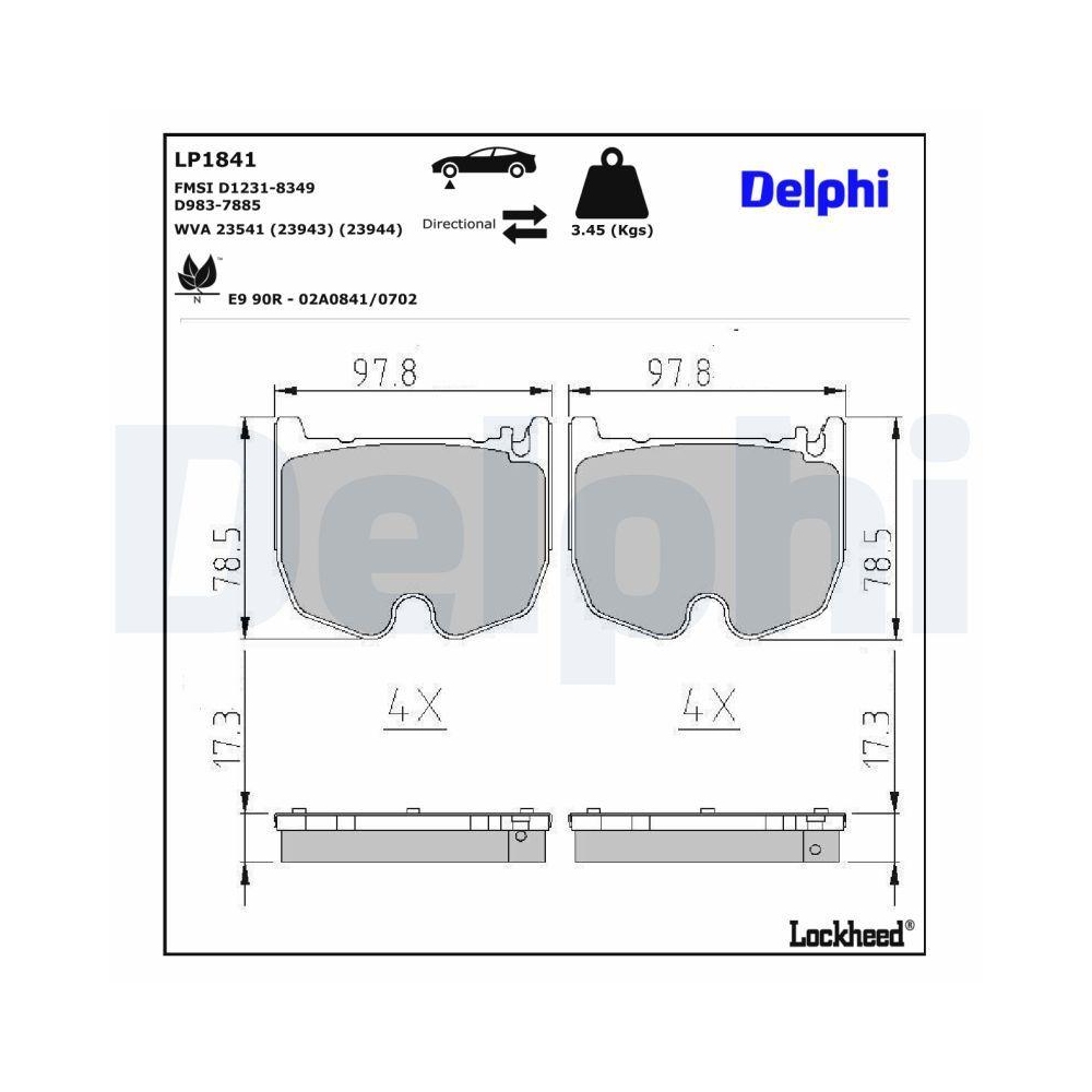 DELPHI LP1841 Bremsbelagsatz, Scheibenbremse f&uuml;r MERCEDES-BENZ, Vorderachse