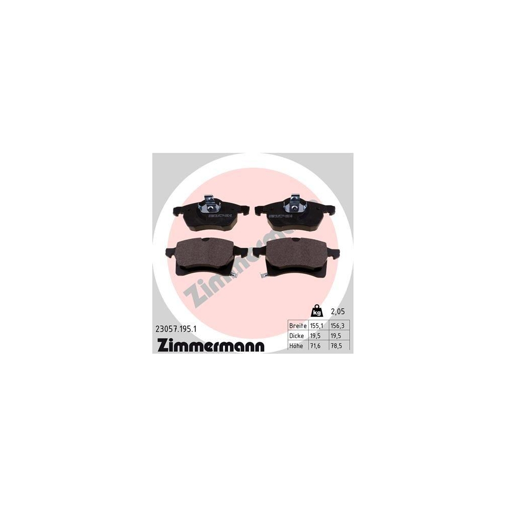 Bremsbelagsatz, Scheibenbremse ZIMMERMANN 23057.195.1 f&uuml;r OPEL, Vorderachse