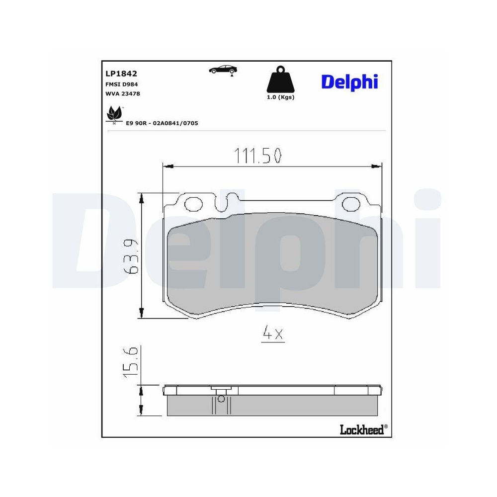 DELPHI LP1842 Bremsbelagsatz, Scheibenbremse f&uuml;r MERCEDES-BENZ, Hinterachse