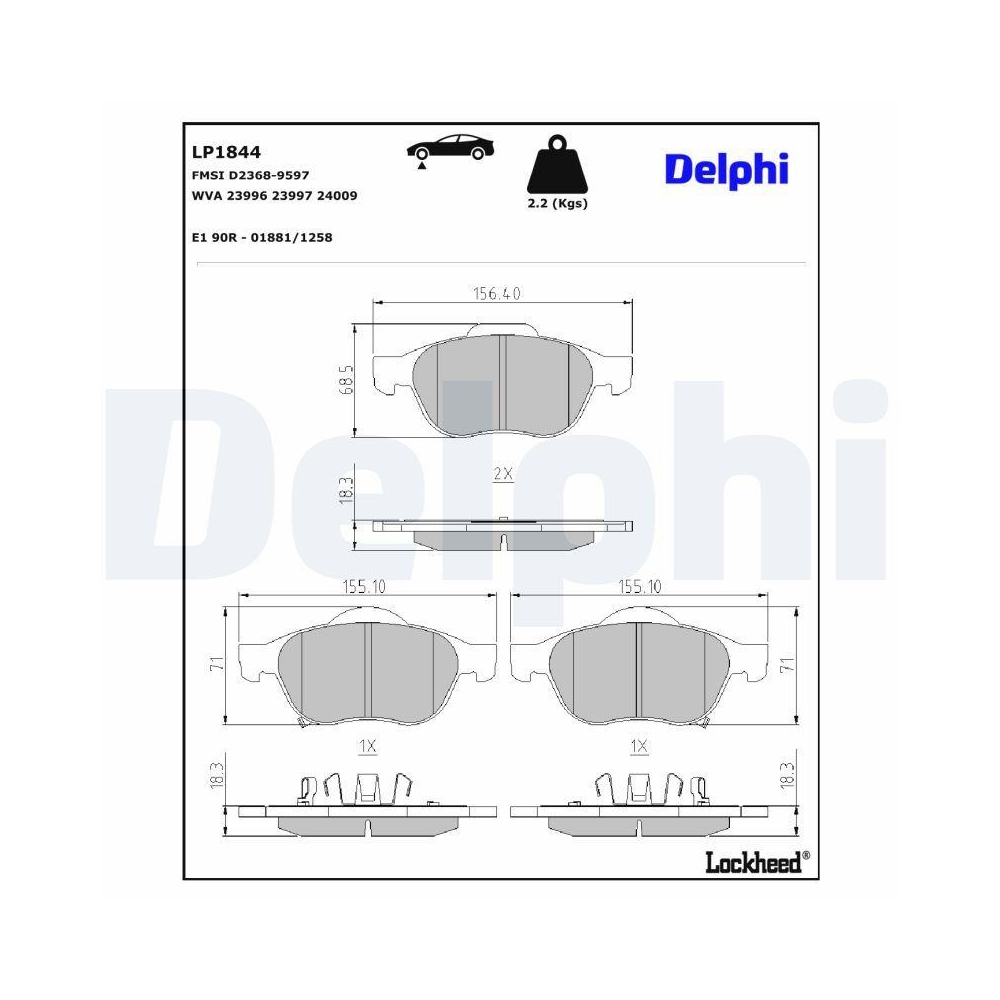 DELPHI LP1844 Bremsbelagsatz, Scheibenbremse f&uuml;r TOYOTA, Vorderachse