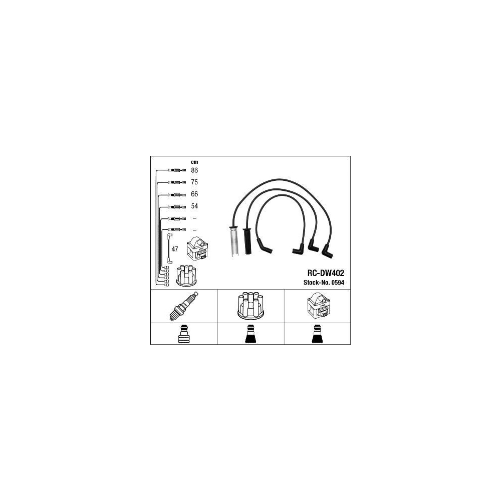 Z&uuml;ndleitungssatz NGK 0594 f&uuml;r CHEVROLET DAEWOO GENERAL MOTORS PONTIAC BUICK