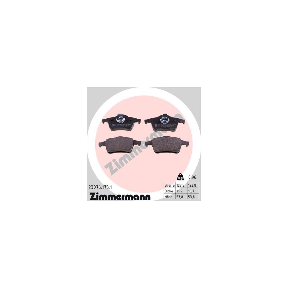 Bremsbelagsatz, Scheibenbremse ZIMMERMANN 23076.175.1 f&uuml;r VOLVO, Hinterachse