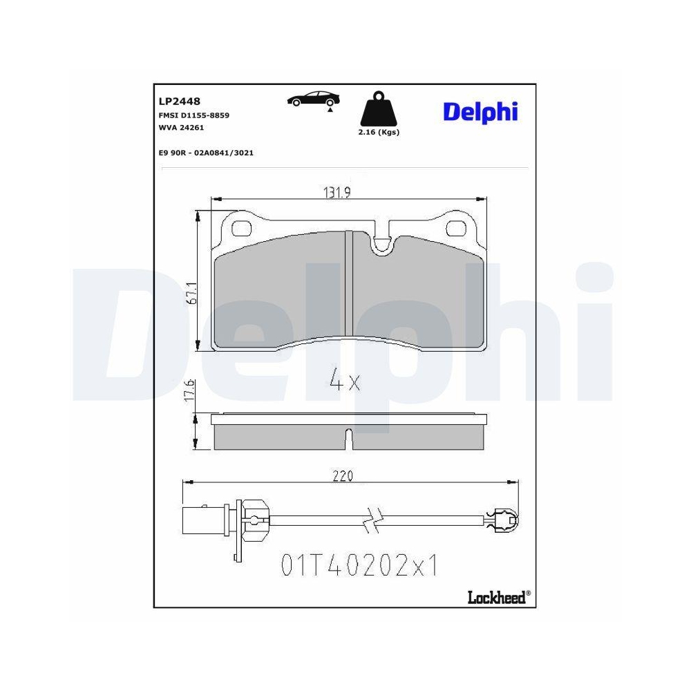 DELPHI LP2448 Bremsbelagsatz, Scheibenbremse f&uuml;r AUDI VW, Hinterachse