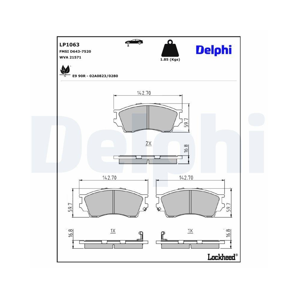 DELPHI LP1063 Bremsbelagsatz, Scheibenbremse f&uuml;r MAZDA, Vorderachse