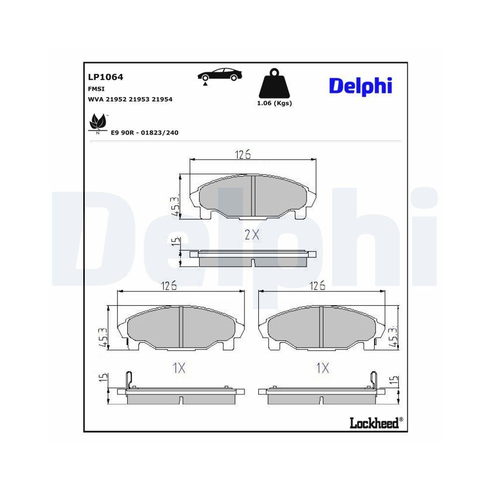 DELPHI LP1064 Bremsbelagsatz, Scheibenbremse f&uuml;r DAIHATSU, Vorderachse