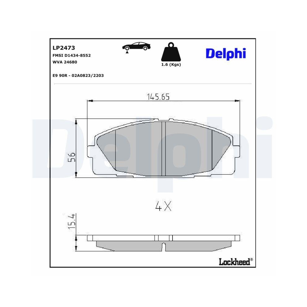 DELPHI LP2473 Bremsbelagsatz, Scheibenbremse f&uuml;r TOYOTA, Vorderachse
