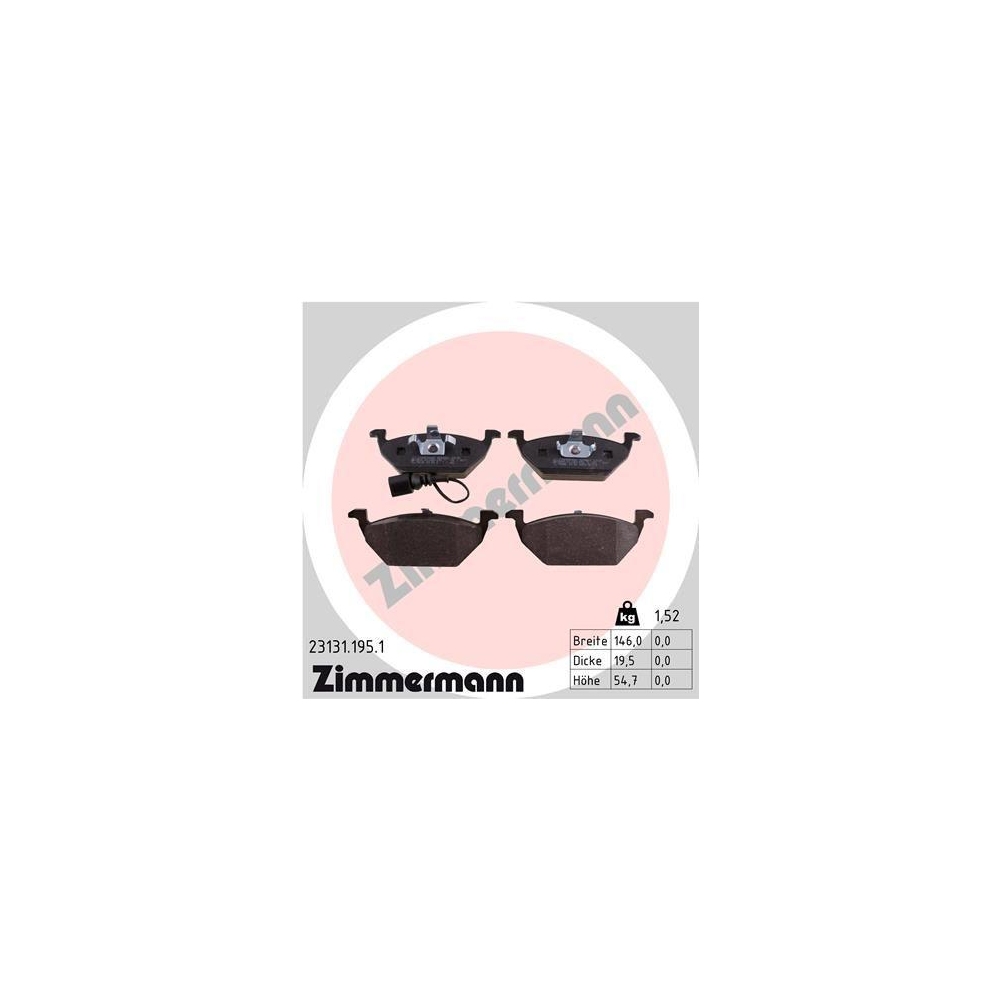 Bremsbelagsatz, Scheibenbremse ZIMMERMANN 23131.195.1 f&uuml;r VAG VW (FAW)