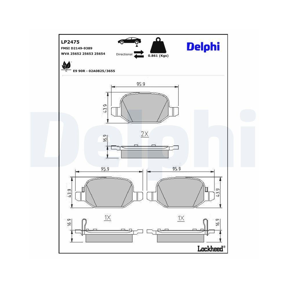 DELPHI LP2475 Bremsbelagsatz, Scheibenbremse f&uuml;r FIAT, Hinterachse