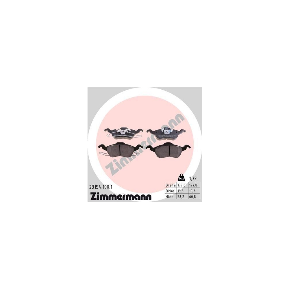 Bremsbelagsatz, Scheibenbremse ZIMMERMANN 23154.190.1 f&uuml;r FORD, Vorderachse