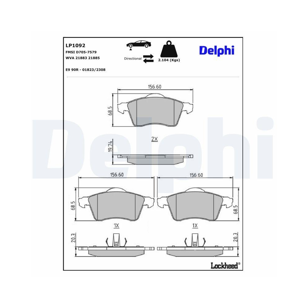 DELPHI LP1092 Bremsbelagsatz, Scheibenbremse f&uuml;r VW, Vorderachse