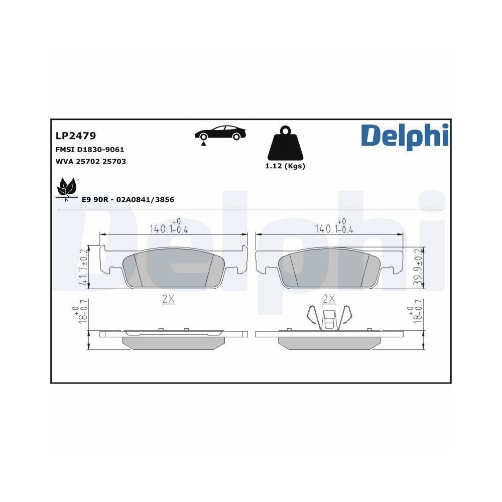 DELPHI LP2479 Bremsbelagsatz, Scheibenbremse für RENAULT DACIA SMART