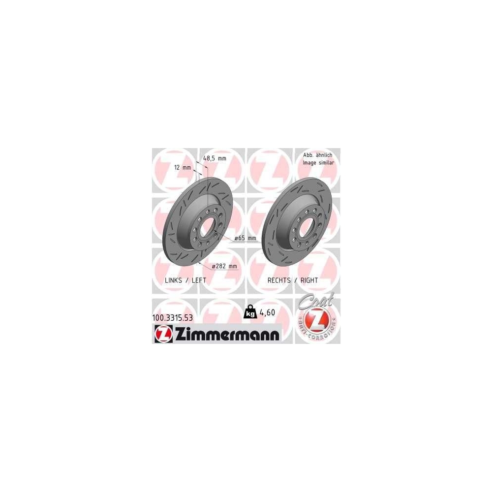 Bremsscheibe ZIMMERMANN 100.3315.53 BLACK Z f&uuml;r VAG AUDI (FAW) VW (FAW) VW (SVW)