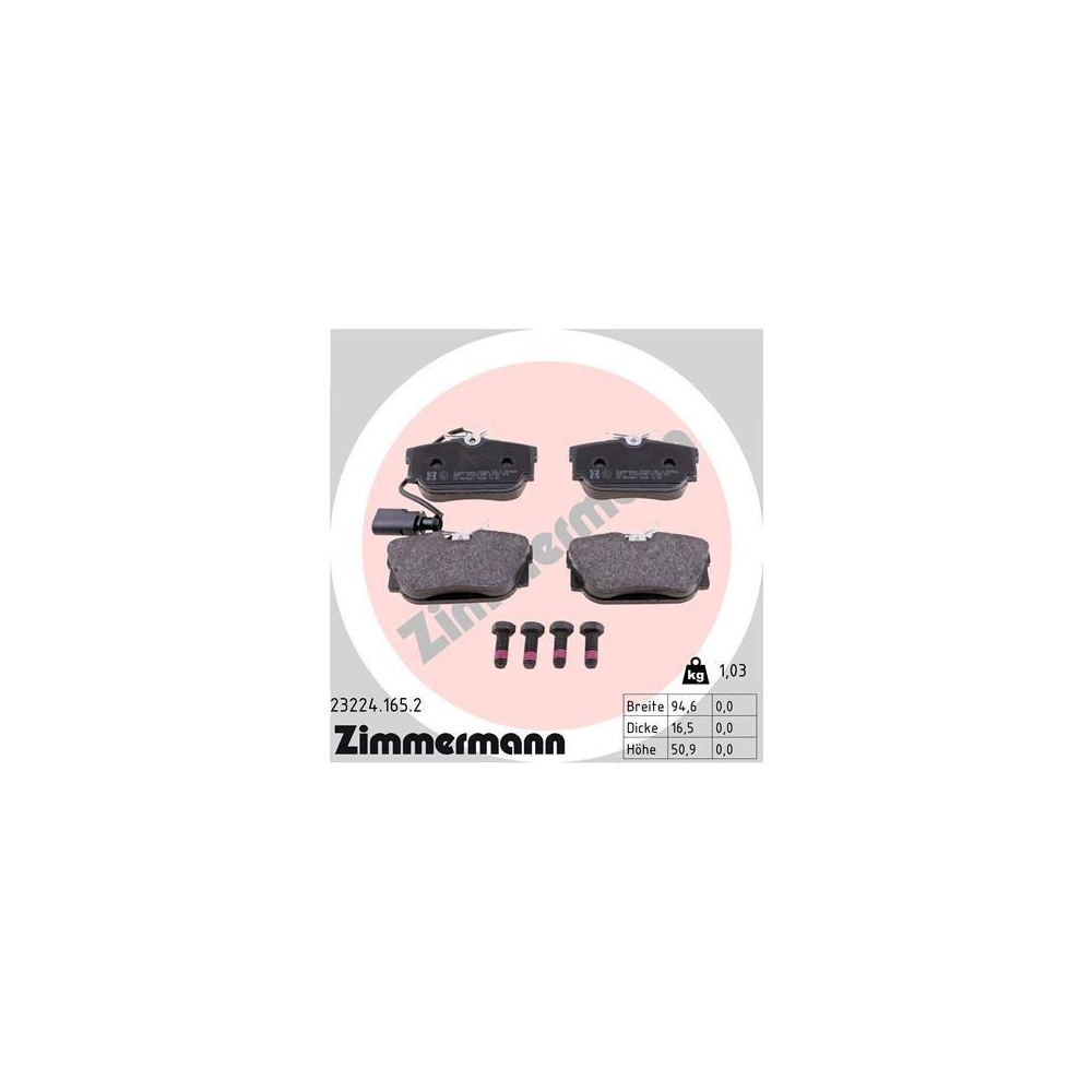 Bremsbelagsatz, Scheibenbremse ZIMMERMANN 23224.165.2 f&uuml;r VAG, Hinterachse