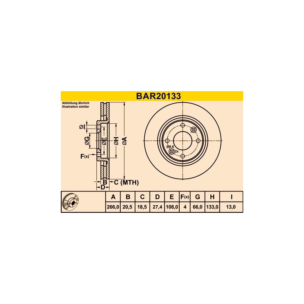 Bremsscheibe BARUM BAR20133 für CITROËN PEUGEOT, Vorderachse