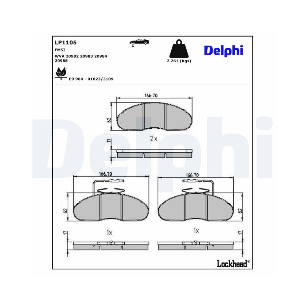 DELPHI LP1105 Bremsbelagsatz, Scheibenbremse f&uuml;r NISSAN RENAULT, Vorderachse