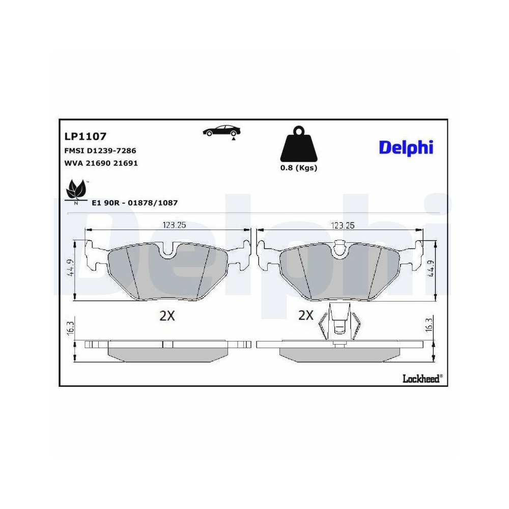 DELPHI LP1107 Bremsbelagsatz, Scheibenbremse f&uuml;r BMW ALPINA, Hinterachse