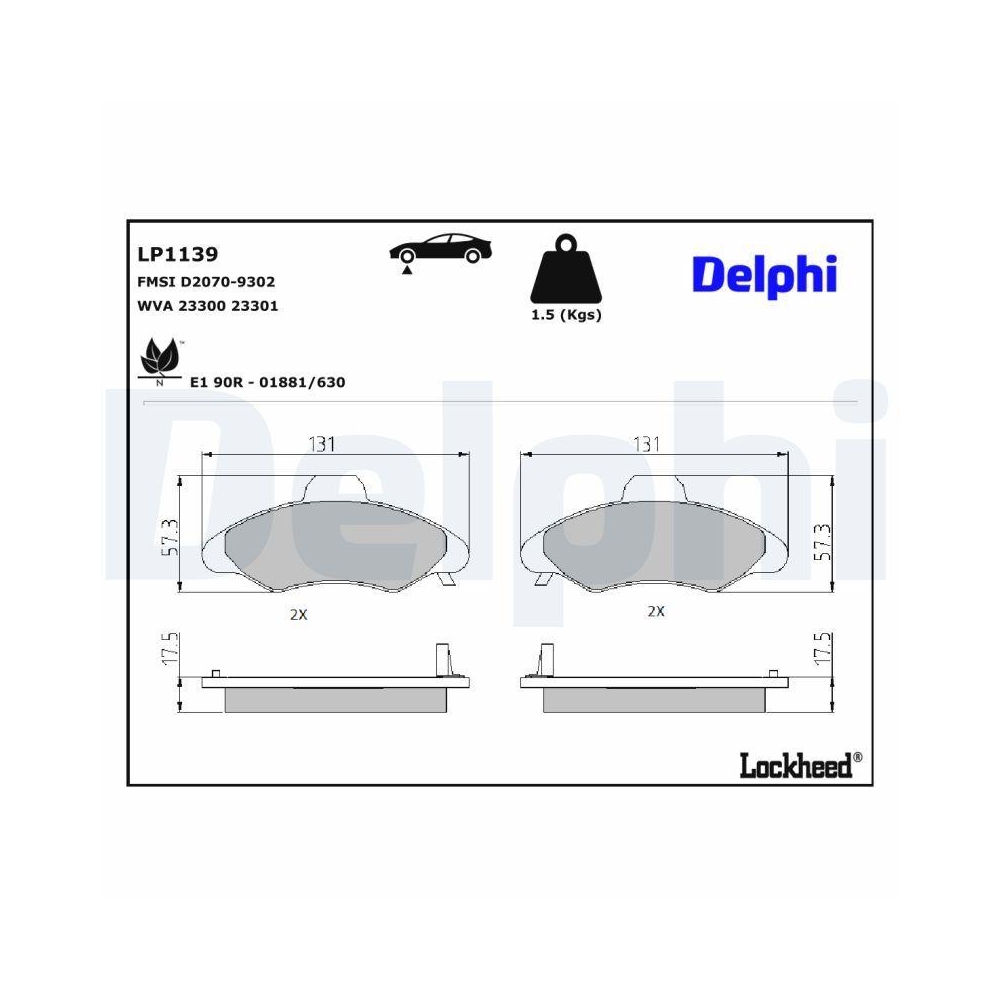 DELPHI LP1139 Bremsbelagsatz, Scheibenbremse für FORD, Vorderachse