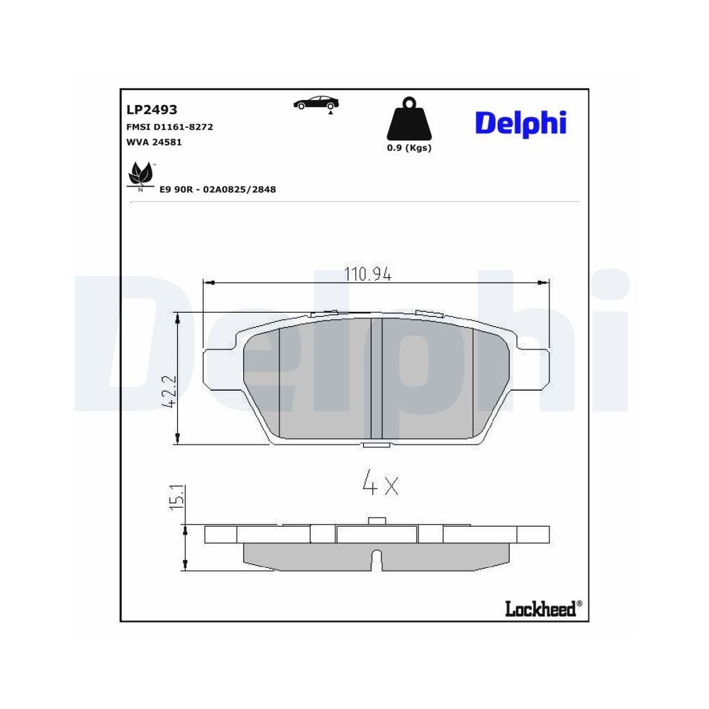 DELPHI LP2493 Bremsbelagsatz, Scheibenbremse f&uuml;r MAZDA FORD USA, Hinterachse