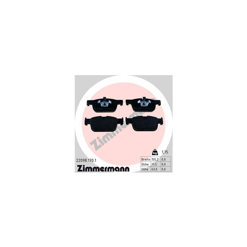 Bremsbelagsatz, Scheibenbremse ZIMMERMANN 22098.170.1 f&uuml;r VOLVO, Vorderachse