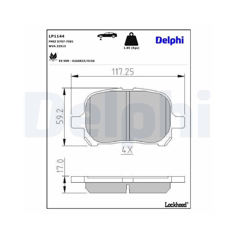 DELPHI LP1144 Bremsbelagsatz, Scheibenbremse f&uuml;r TOYOTA LEXUS, Vorderachse