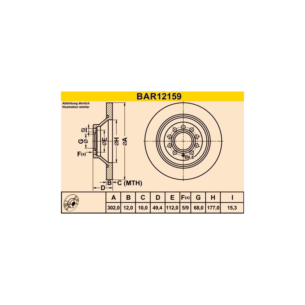Bremsscheibe BARUM BAR12159 f&uuml;r VAG, Hinterachse