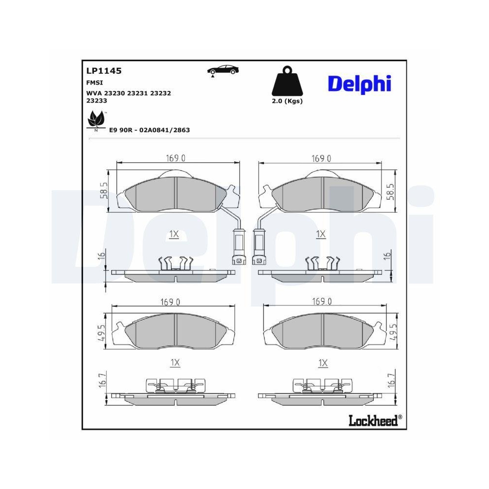 DELPHI LP1145 Bremsbelagsatz, Scheibenbremse für SSANGYONG DAEWOO, Vorderachse
