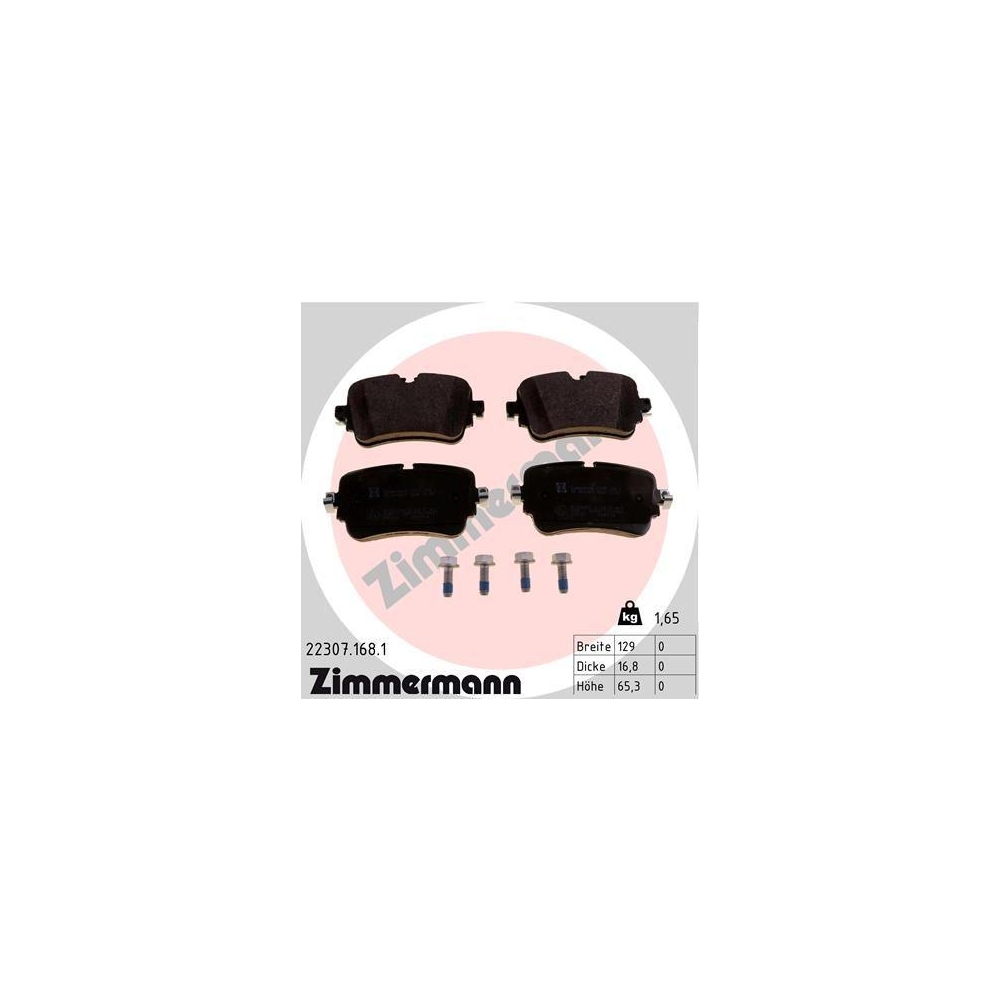 Bremsbelagsatz, Scheibenbremse ZIMMERMANN 22307.168.1 f&uuml;r AUDI VAG, Hinterachse