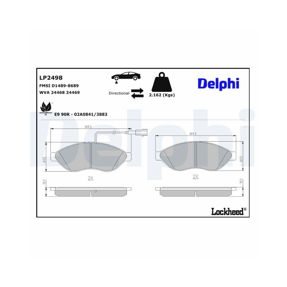 DELPHI LP2498 Bremsbelagsatz, Scheibenbremse f&uuml;r CITRO&Euml;N FIAT OPEL PEUGEOT