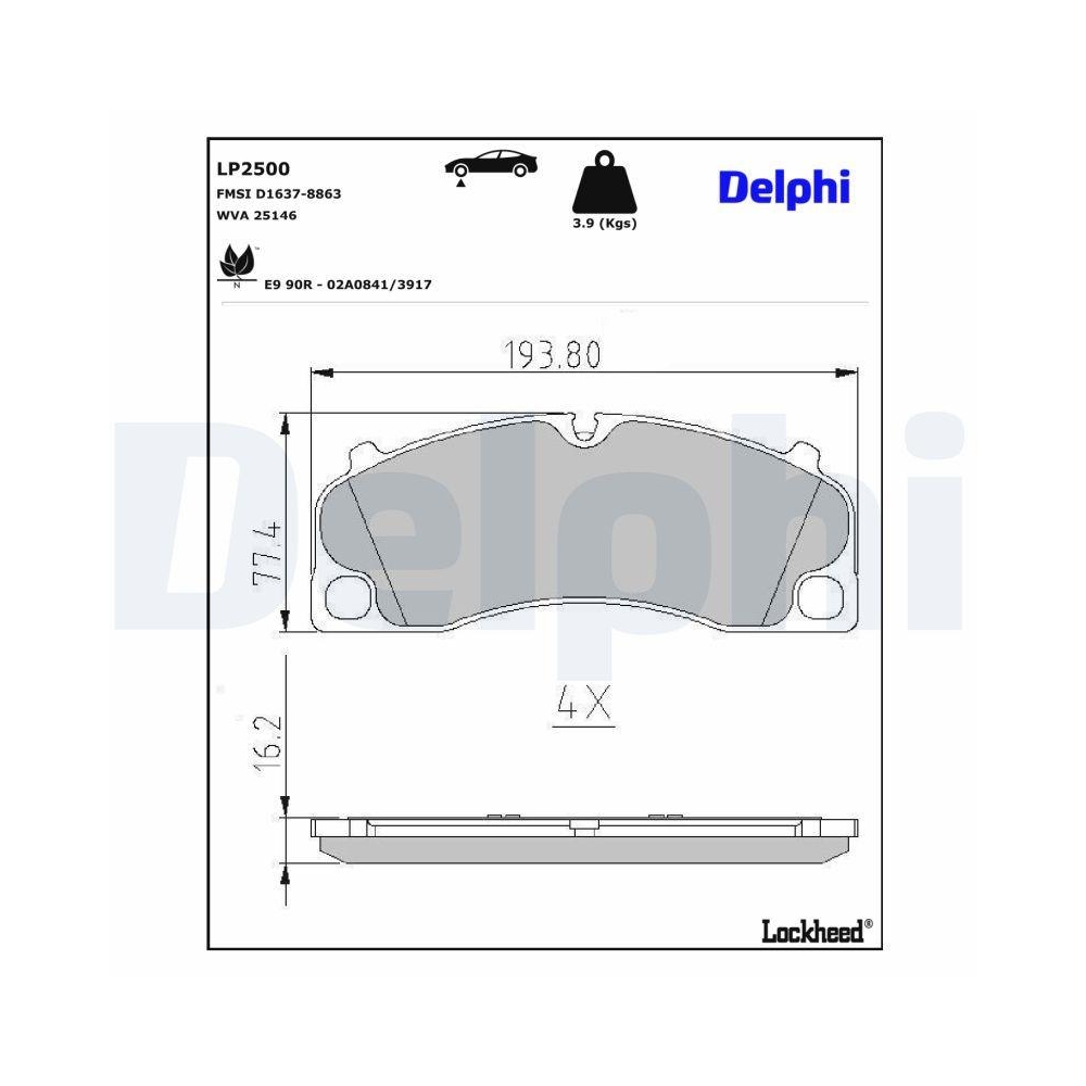 DELPHI LP2500 Bremsbelagsatz, Scheibenbremse f&uuml;r PORSCHE, Vorderachse