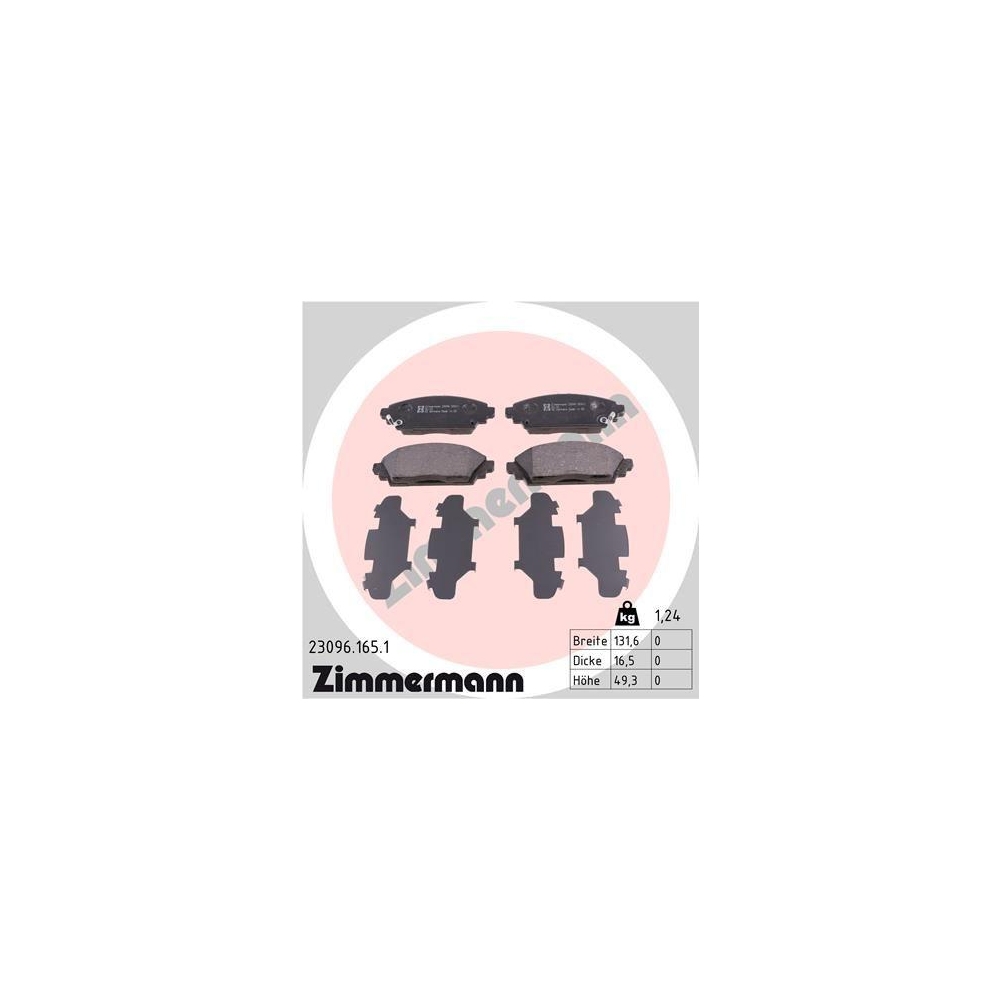 Bremsbelagsatz, Scheibenbremse ZIMMERMANN 23096.165.1 f&uuml;r HONDA, Vorderachse