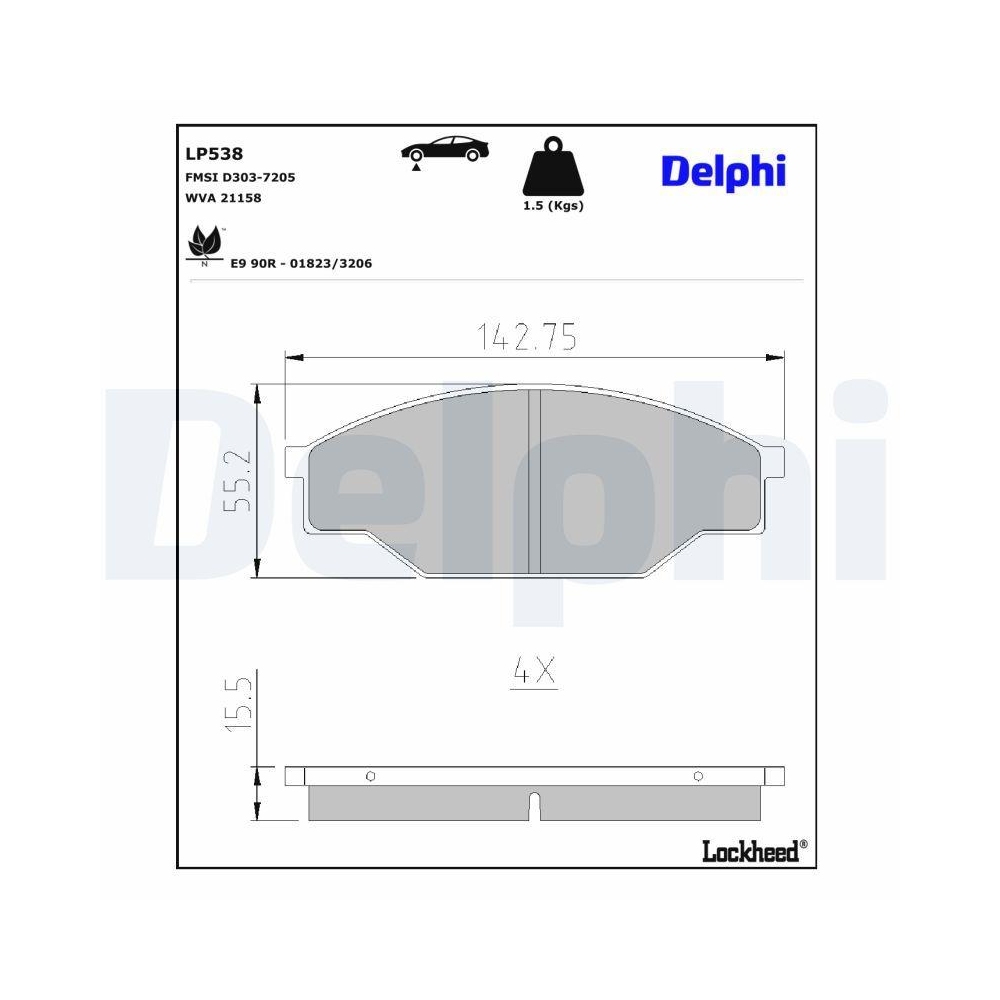 DELPHI LP538 Bremsbelagsatz, Scheibenbremse f&uuml;r TOYOTA VW, Vorderachse