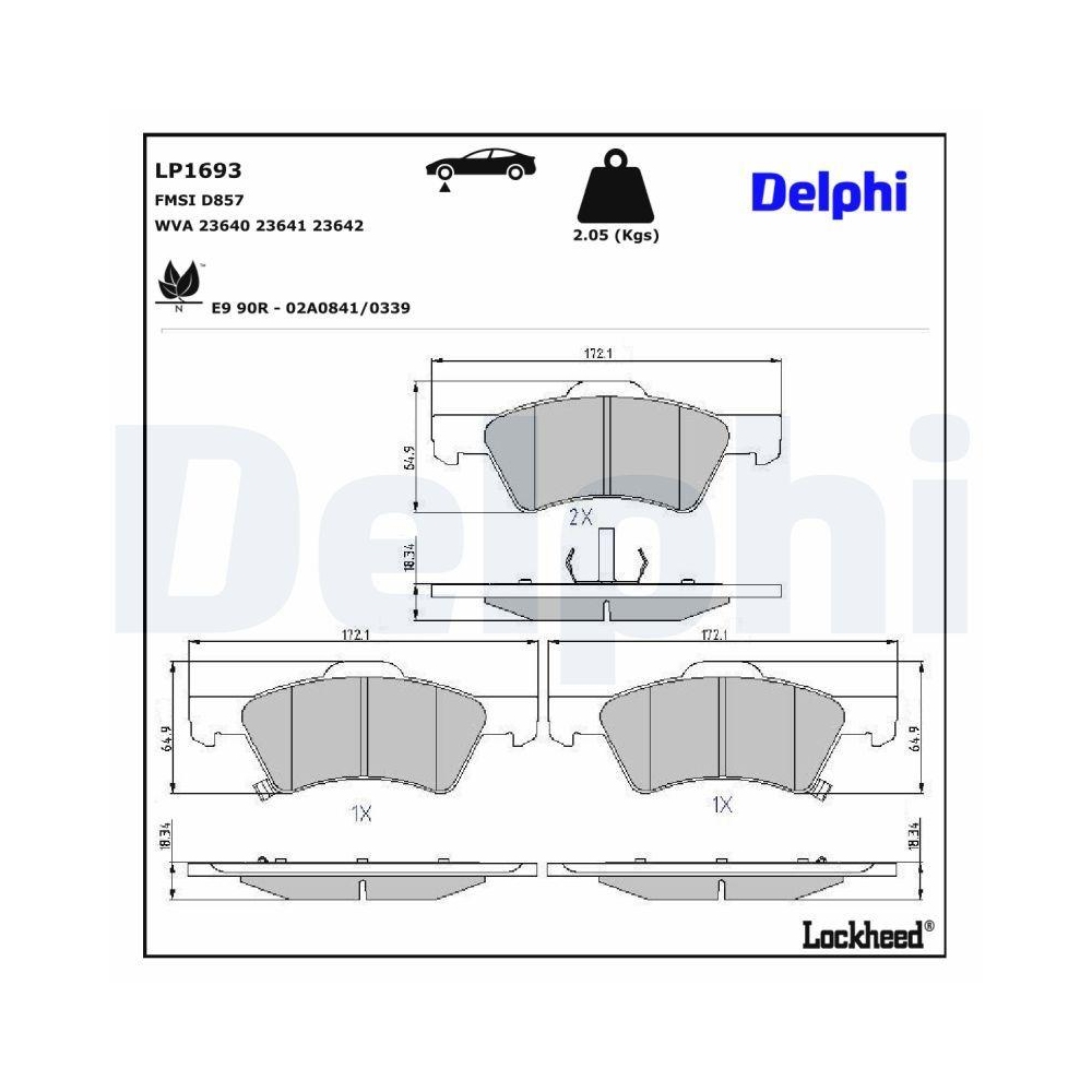 DELPHI LP1693 Bremsbelagsatz, Scheibenbremse f&uuml;r CHRYSLER DODGE, Vorderachse