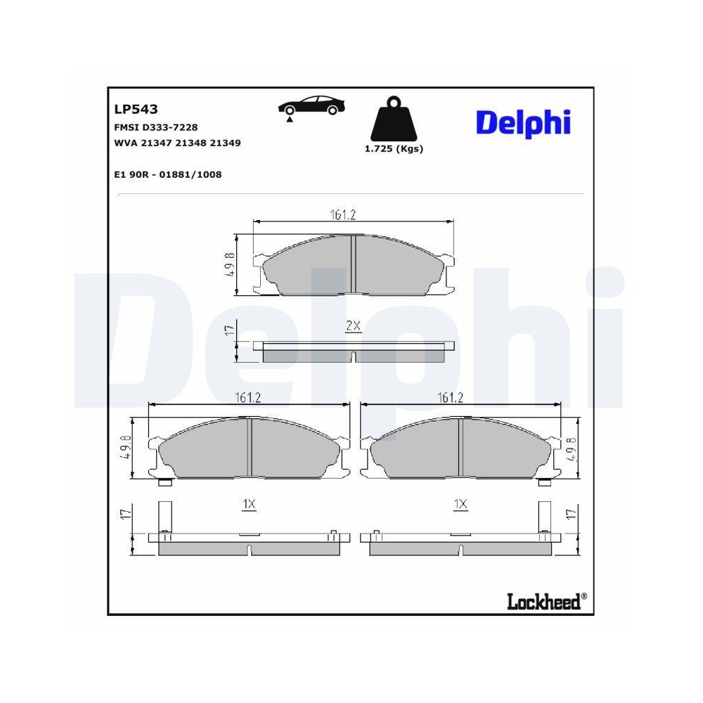 DELPHI LP543 Bremsbelagsatz, Scheibenbremse f&uuml;r FORD NISSAN SUBARU, Vorderachse