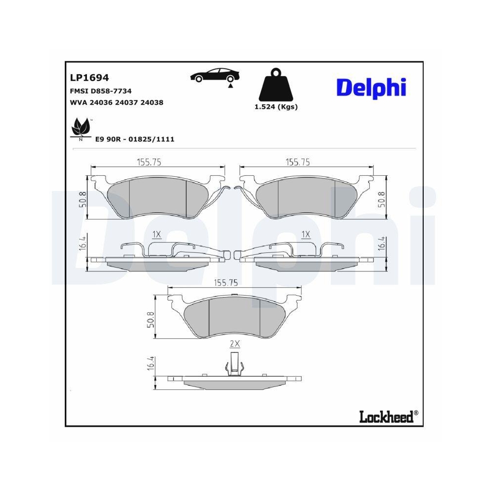 DELPHI LP1694 Bremsbelagsatz, Scheibenbremse f&uuml;r CHRYSLER DODGE JEEP