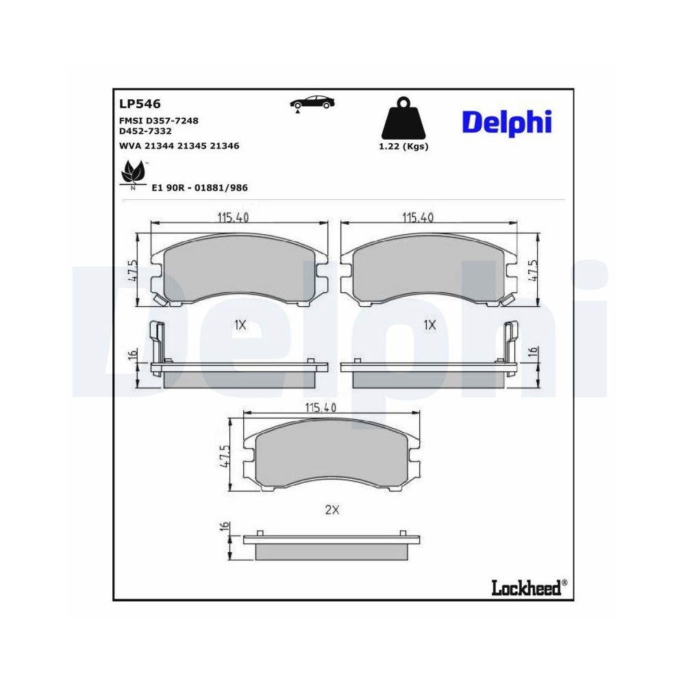 DELPHI LP546 Bremsbelagsatz, Scheibenbremse für NISSAN SUZUKI, Vorderachse