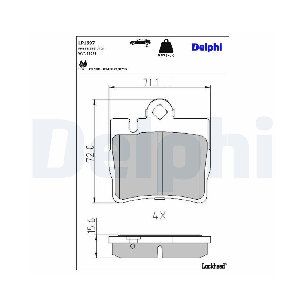 DELPHI LP1697 Bremsbelagsatz, Scheibenbremse f&uuml;r MERCEDES-BENZ, Hinterachse
