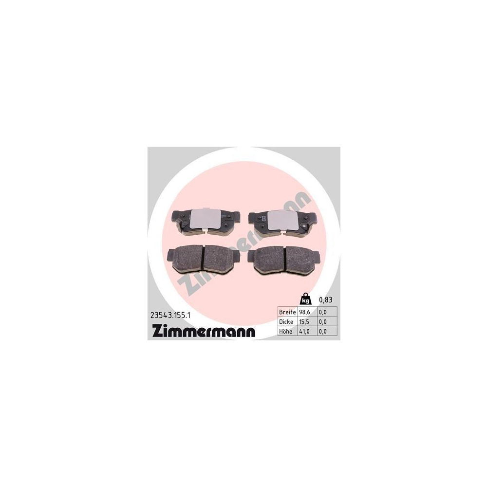 Bremsbelagsatz, Scheibenbremse ZIMMERMANN 23543.155.1 f&uuml;r HYUNDAI KIA