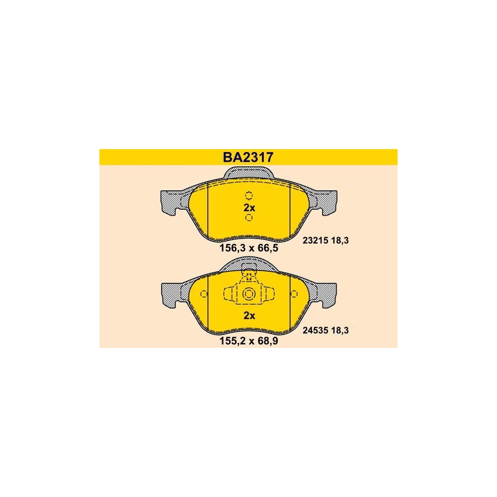 Bremsbelagsatz, Scheibenbremse BARUM BA2317 f&uuml;r RENAULT, Vorderachse