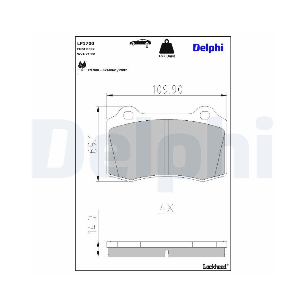 DELPHI LP1700 Bremsbelagsatz, Scheibenbremse f&uuml;r CITRO&Euml;N DAIMLER FORD JAGUAR DS