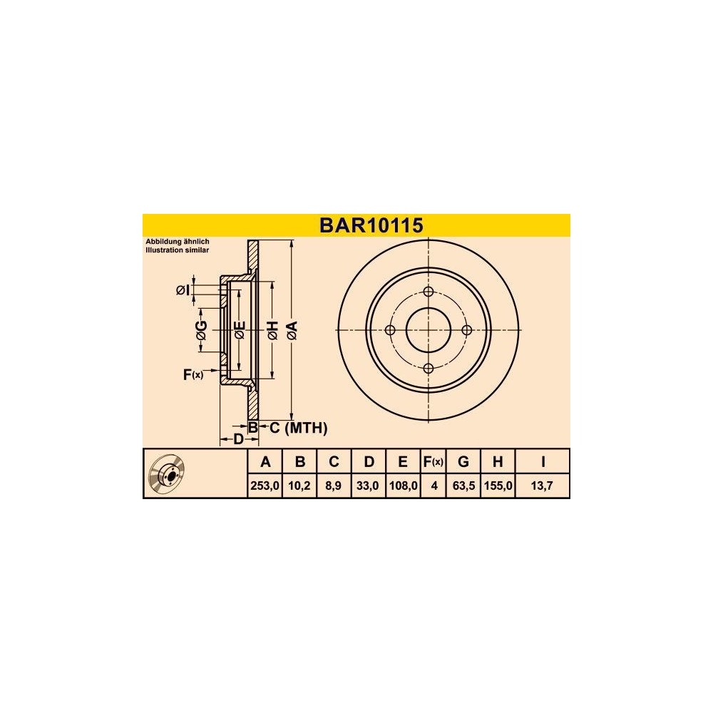 Bremsscheibe BARUM BAR10115 für FORD, Hinterachse