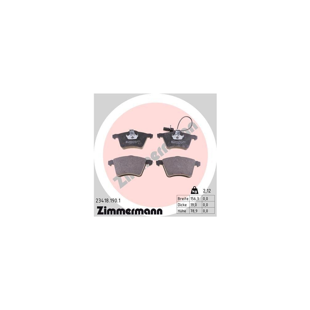Bremsbelagsatz, Scheibenbremse ZIMMERMANN 23418.190.1 f&uuml;r FORD VAG, Vorderachse