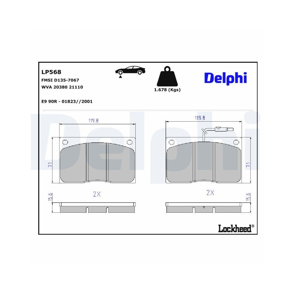 DELPHI LP568 Bremsbelagsatz, Scheibenbremse f&uuml;r RENAULT, Vorderachse