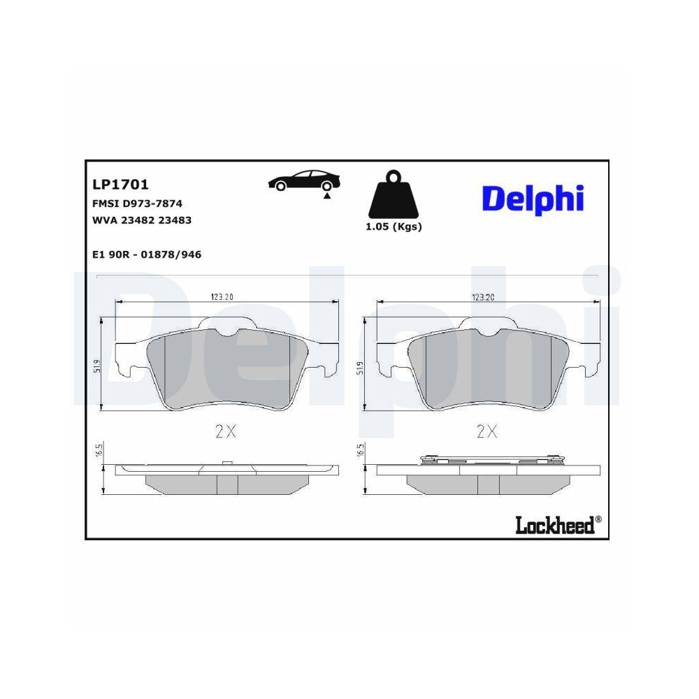 DELPHI LP1701 Bremsbelagsatz, Scheibenbremse f&uuml;r FORD NISSAN OPEL RENAULT VOLVO