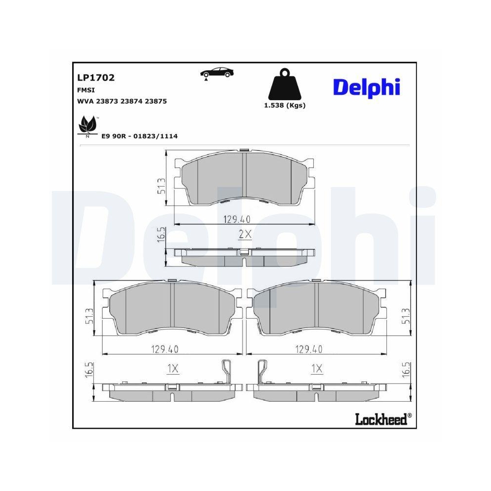 DELPHI LP1702 Bremsbelagsatz, Scheibenbremse f&uuml;r KIA, Vorderachse