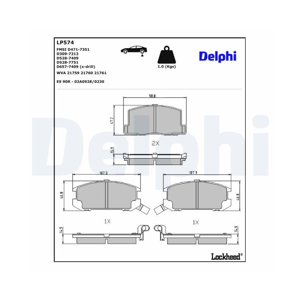 DELPHI LP574 Bremsbelagsatz, Scheibenbremse f&uuml;r TOYOTA, Hinterachse