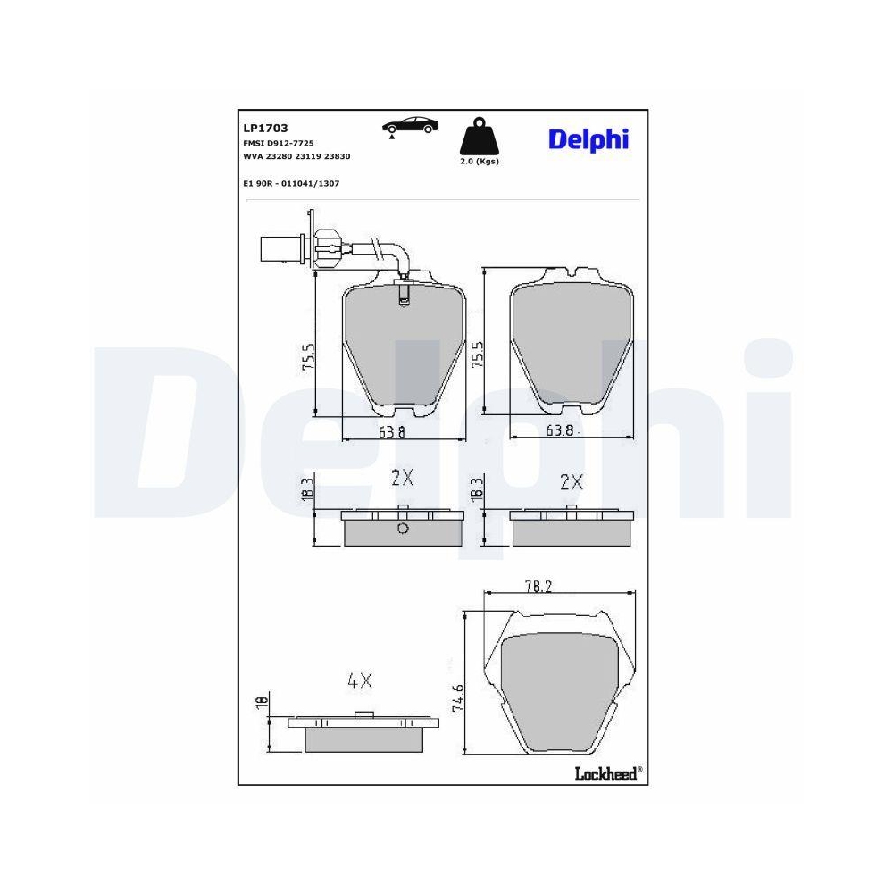 DELPHI LP1703 Bremsbelagsatz, Scheibenbremse f&uuml;r AUDI VW, Vorderachse
