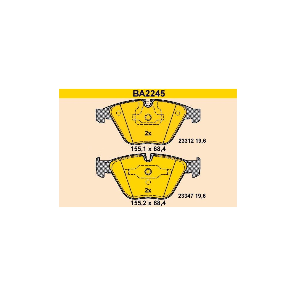 Bremsbelagsatz, Scheibenbremse BARUM BA2245 f&uuml;r BMW, Vorderachse