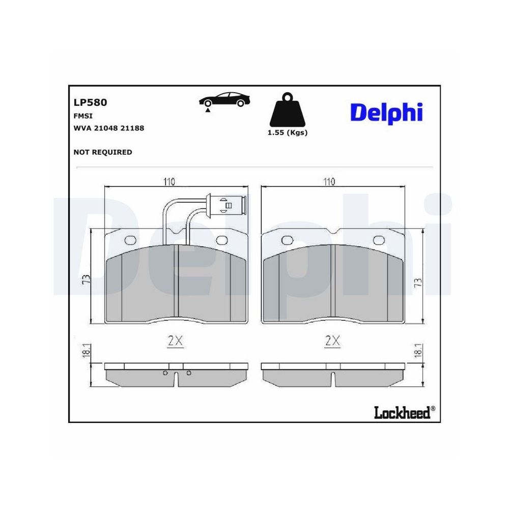 DELPHI LP580 Bremsbelagsatz, Scheibenbremse f&uuml;r ALFA ROMEO IVECO MAGIRUS-DEUTZ
