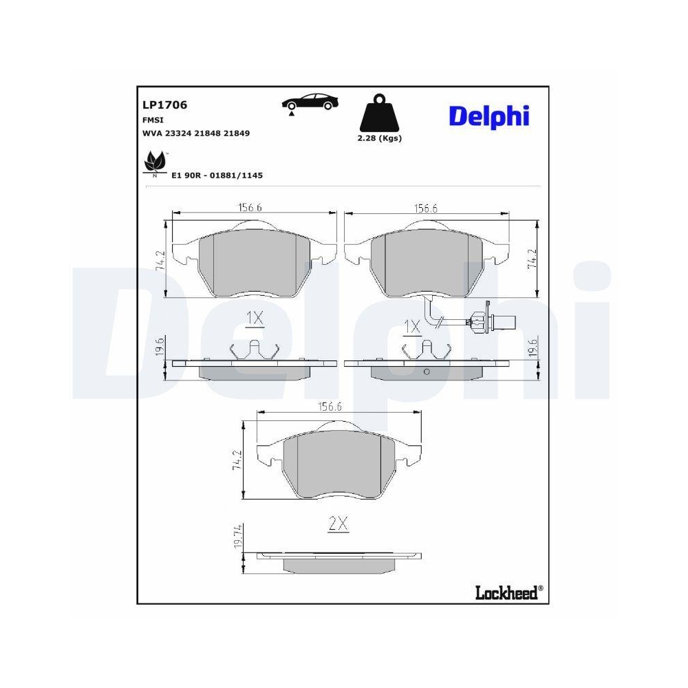 DELPHI LP1706 Bremsbelagsatz, Scheibenbremse f&uuml;r FORD SEAT VW, Vorderachse