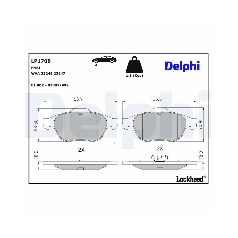 DELPHI LP1708 Bremsbelagsatz, Scheibenbremse f&uuml;r RENAULT, Vorderachse